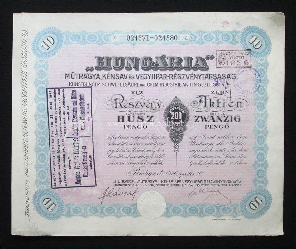 Hungria Mtrgya Knsav s Vegyiipar Rt. 10x20 peng 1926